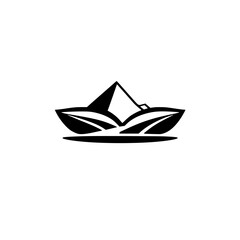 Abstract Black and White Logo Composed of a Mountain and Boat-Like Form