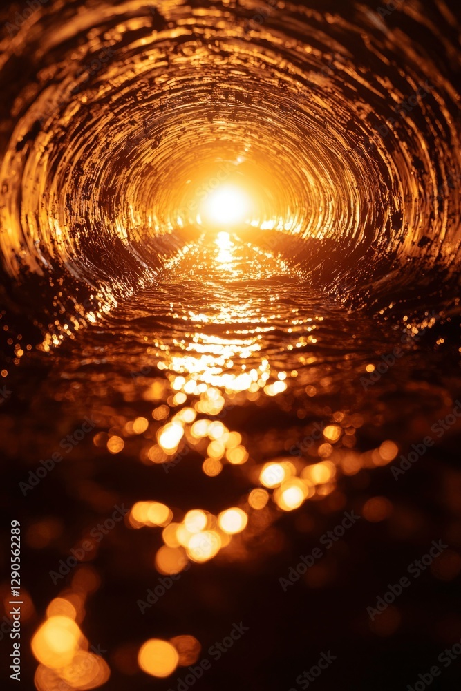 Poster sunlit tunnel sparkling water flows to light, creating path to bright future