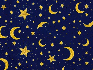 Fototapeta premium Golden Glitter Stars and Moons Night Sky Seamless Pattern
