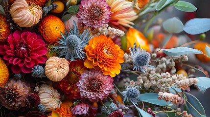 Fototapeta premium Vibrant Autumn Floral Arrangement: A Symphony of Colors