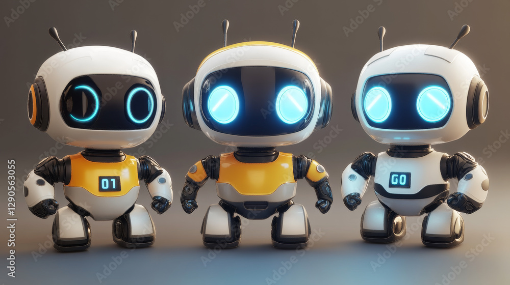 Poster robot icons vector set logo robotic machine technology robocop cartoon character ai artificial intel
