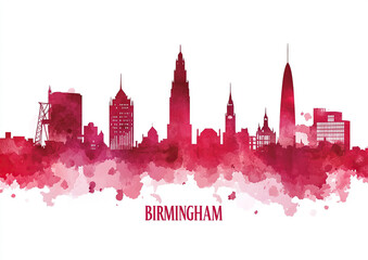 Birmingham Skyline Watercolor Illustration