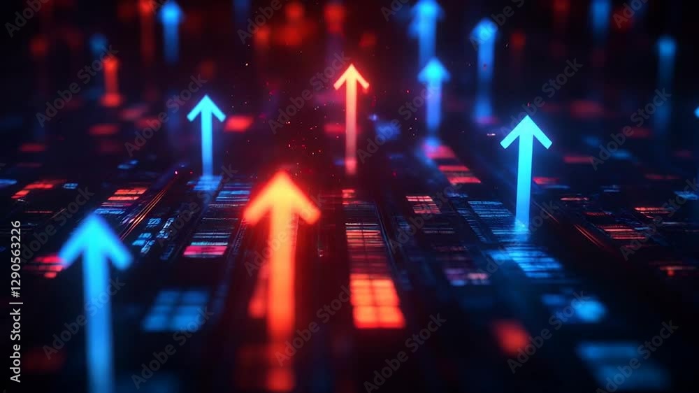 Poster abstract composition of colorful arrows representing growth and movement