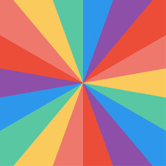 Rainbow-coloured background with radial pattern. Design element for backgrounds, abstract art, graphic design projects.