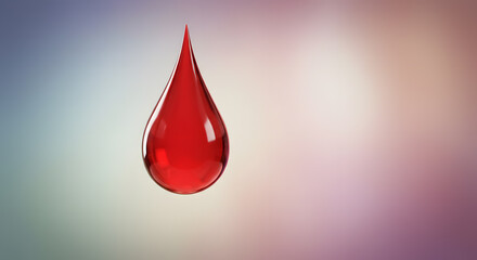 Obraz premium A Single Drop of Crimson Liquid Suspended in Air Against a Soft, Blurred Background