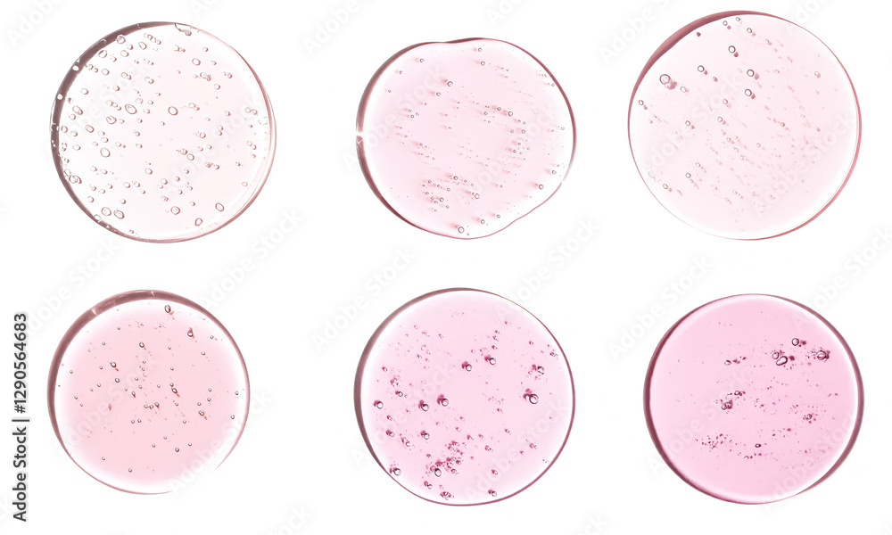 Aufkleber various pink clear gel textures with bubbles are isolated on white background, showcasing different 