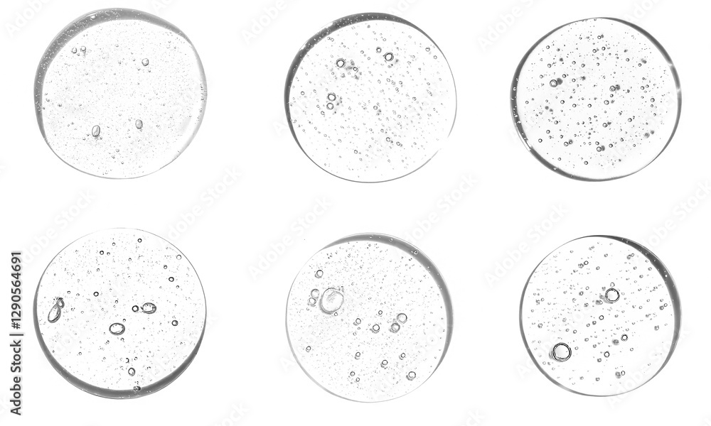Aufkleber clear gel textures with bubbles isolated on white background, showcasing various circular patterns