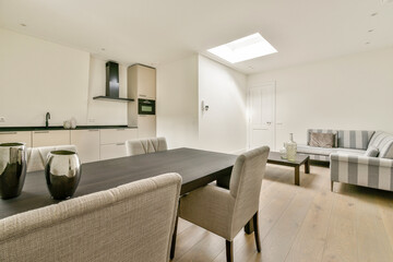 Modern minimalist living room and kitchen space