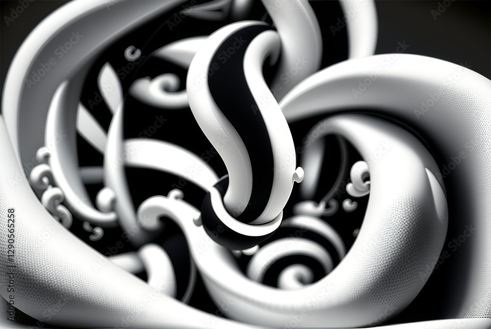 Poster abstract black and white design with swirling patterns and curves