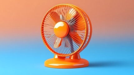 Orange Desk Fan on Gradient Background