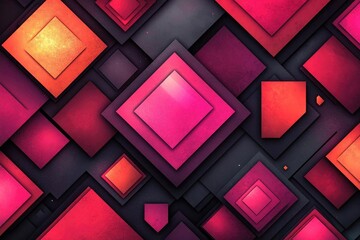 Abstract Pink & Red Square Pattern Design, Geometric Shapes Wallpaper