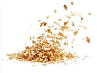 Shimmering Gold Flakes Cascading on a Crisp White Backdrop Still Life