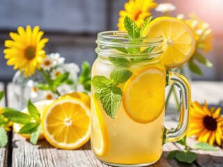 Refreshing Homemade Lemonade in Mason Jar Outdoors