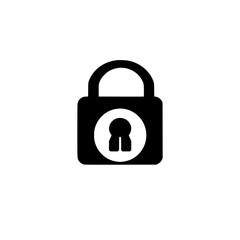 A stark black and white illustration of a padlock with the keyhole visible on the lock.