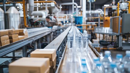 Water Bottle Production Line in a Factory
