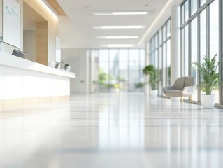 Obraz premium Bright hospital reception with sleek design and calming natural light