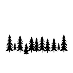 Fototapeta premium Silhouette of a Black Forest: Group of pine trees set against a white background.