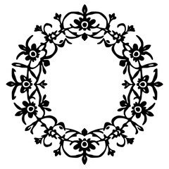 Ornate floral wreath, a black and white floral wreath.
