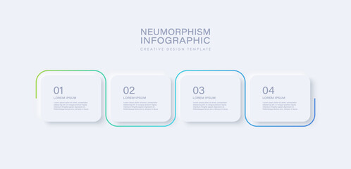 Neumorphism infographic design template with 4 steps or options