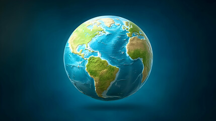Fototapeta premium Earth globe, continents, oceans, blue background, environmental awareness