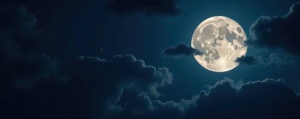 Bright full moon dominates inky black night sky,  orb,  stars