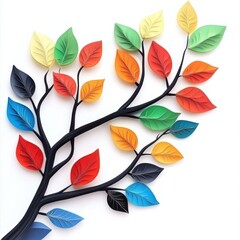 Obraz premium Vibrant 3D cartoon tree branch leaves on white background
