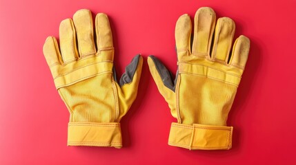 Fire-resistant work gloves with a bright red background