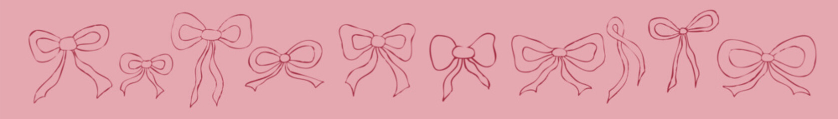 Bow coquette set on hand drawn style. Bow for gift vintage. Coquette trendy design. Vector illustration