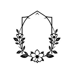 Minimalist Floral Crest: A symmetrical, floral design featuring leaves, flowers, and a unique arc frame.