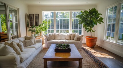 Relaxing Afternoon on a Comfortable Couch in a Well-Lit Living Room With Natural Sunlight Streaming Through the Windows
