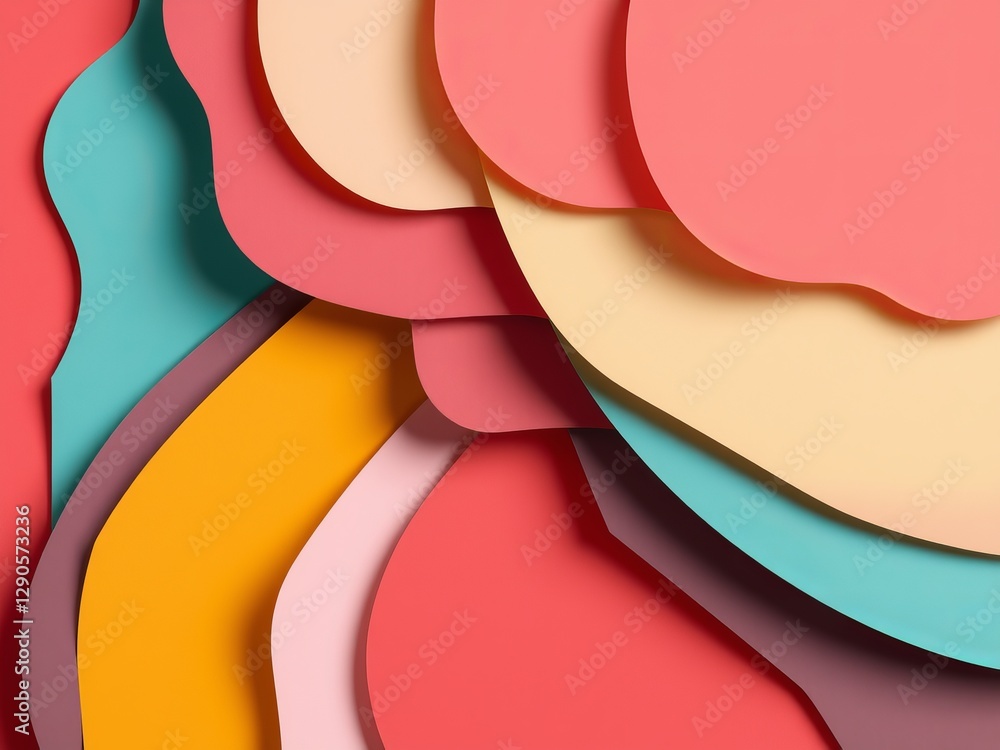 Poster vibrant colorful abstract background with dynamic paper cut shapes creating a playful artistic feel