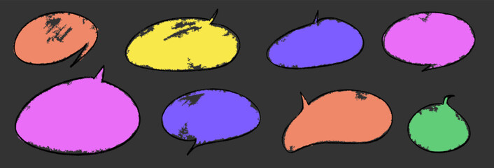 Crayon speech balloon for text or drawn. Bright color speech bubble for dialog. Crayon balloon with texture chalk. Vector illustration