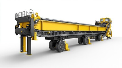 Obraz premium Heavy-duty mining conveyor system with reinforced belt sections over a smooth gray industrial setting