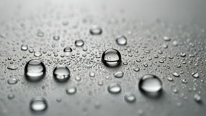 Close-Up of Water Droplets on Smooth Reflective Surface Capturing Purity Detail and the Intricate Beauty of Hydration