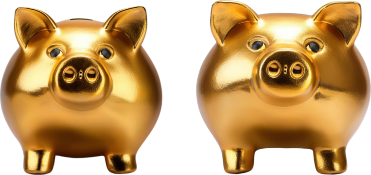 Two Golden Piggy Banks Wealth Savings Finance Investment Concept