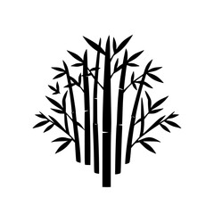 Black and White Bamboo Silhouette: A symmetrical, minimalist design of a bamboo grove, featuring black foliage and stems against a white background, displaying simplicity.