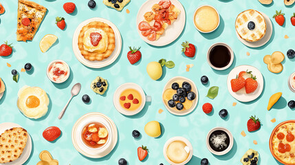 Seamless pixel breakfast pattern vector.