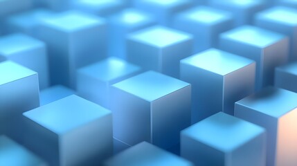 Obraz premium Abstract Blue Cubes Surrounded by Soft Light in a Digital Space