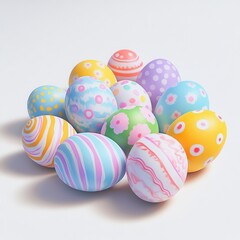 Fototapeta premium Easter eggs in pastel hyperrealism on white background