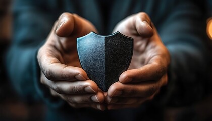 Hands holding shield, security concept