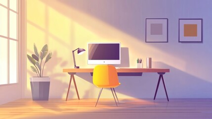 Bright Minimalist Home Office with Modern Desk and Chair