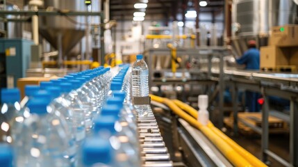 Fototapeta premium Bottled Water Conveyor Belt in a Factory