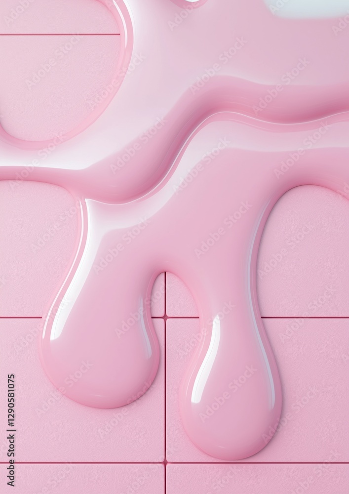 Poster 3d rendering of a pink liquid dripping down a pink background. the liquid appears to be a smooth, gl