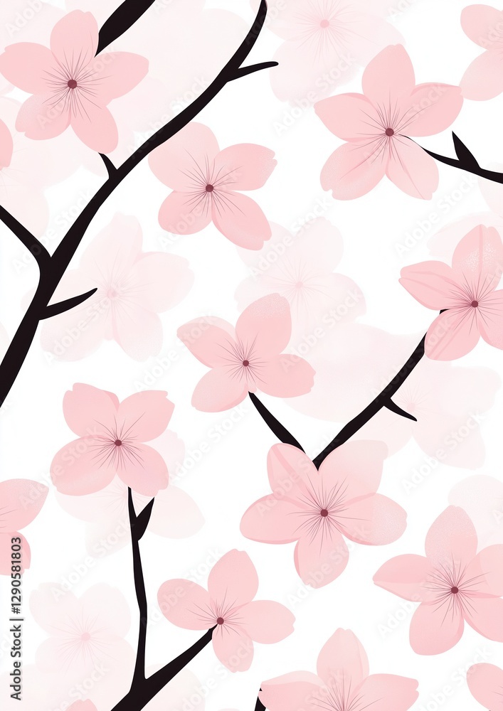 Poster seamless pattern of pink cherry blossom flowers on a white background. the flowers are arranged in a