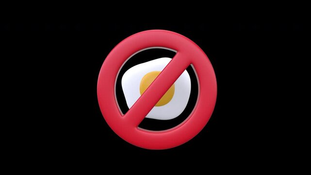 prohibition fried eggs red warning sign concept 3d animation video with alpha channel