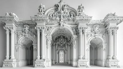 Fototapeta premium Ornate white palace entrance, detailed carvings, grand architecture.
