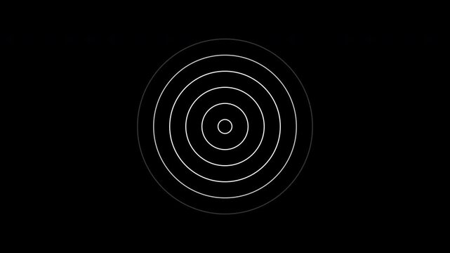 Animated white concentric circles on a black background. This looped animation is isolated and includes an alpha channel.