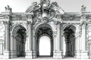 Ornate stone archway, grand entrance, architectural detail.