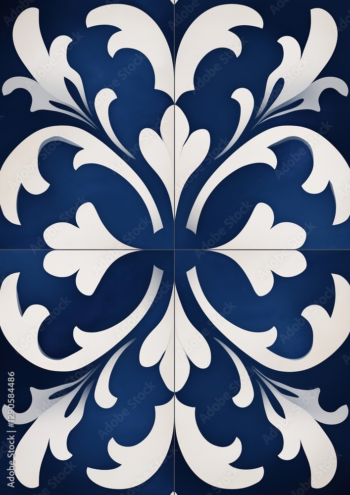 Aufkleber square tile with a blue background and a white floral design in the center. the design is in the sha