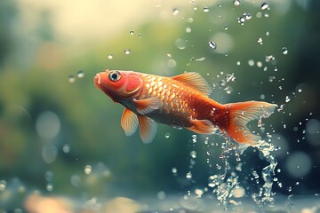Obraz premium Goldfish leaping in a pond, water splashes